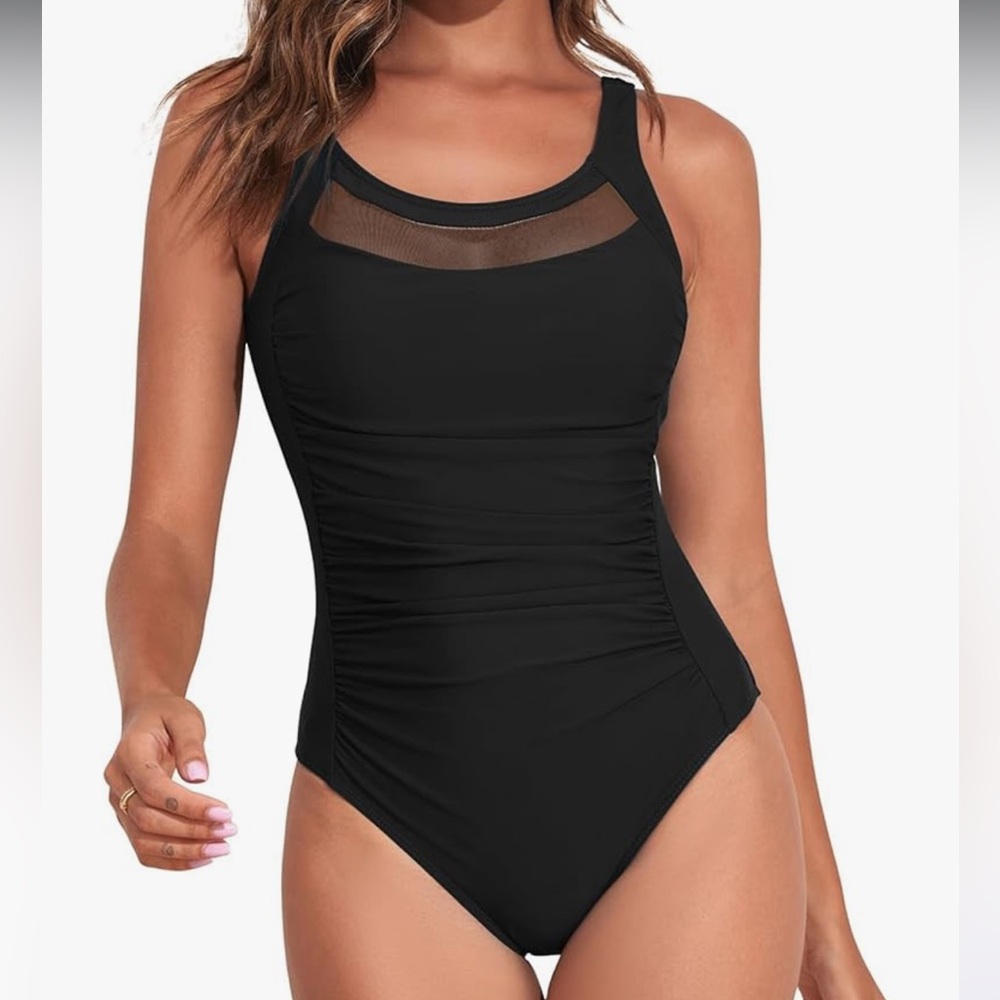 NWOT Century Star Black XL One Piece With Mesh Swimsuit U-Back